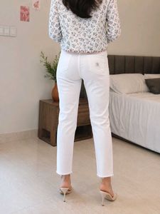 White Cropped Raw Hem Jeans