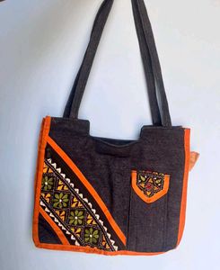 Embroidered Denim Shoulder Bag