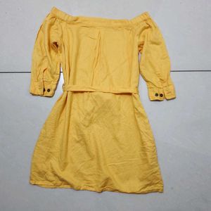 Yellow Off-Shoulder Dress With Pockets 💛