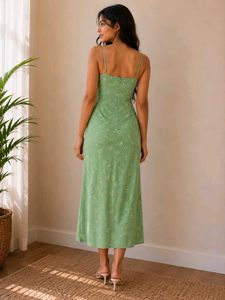 Sage Green Floral Slit Dress+ Earrings free
