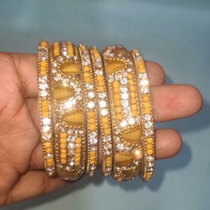 Set of Yellow &amp; White Stone Bangles