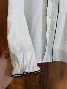 Chic White &amp; Black Collared Blouse