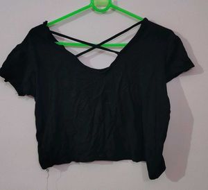Black Crop Top with Criss-Cross Back