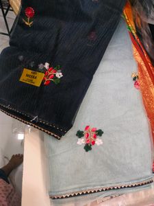 Tissue Fabric Saree With Embroidery Work Design