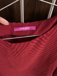 Red Chevron Textured Long Sleeve Top