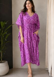 Vibrant Purple Bandhani Kaftan Dress