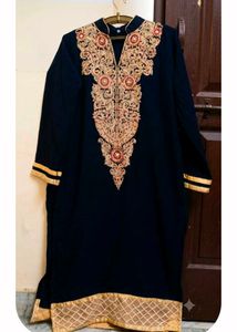 golden and red embroidery black kurti