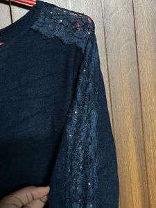 Chic Black Embellished Sleeve Top