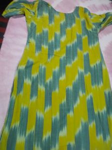 Yellow &amp; Grey Ikat Print Kurta