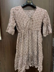 Women’s Brown & White Printed Fit & Flare Mini Dre
