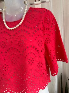 Zara Red cotton Broderie Anglaise crop Top
