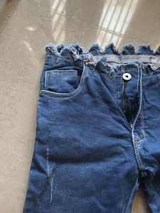 Flared Denim Jeans with Lace Trim