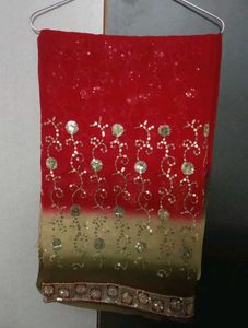 Red Saree with Sequins Work