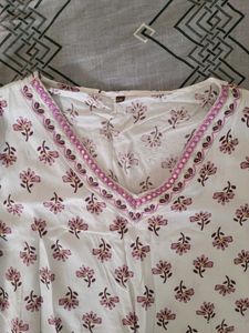 White Kurta with Pink Floral Print