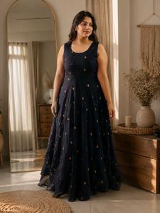 Elegant Navy Floral Maxi Dress