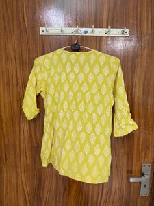 Yellow Printed Cotton Kurta