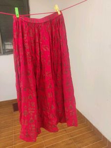 Printed Flared Red Ethic Skirt
