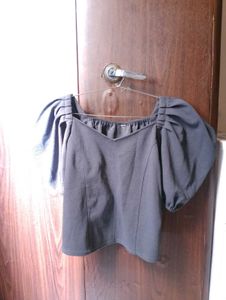 Chic grey Puff Sleeve Top crop