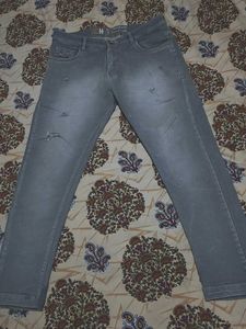 Men's Grey Distressed Jeans