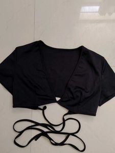 Black Tie-Front Crop Top