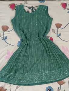 🌙 Green Mirror Work Sharara Set 💚
