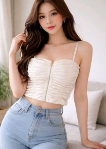 Ruched Zip Front Crop Top