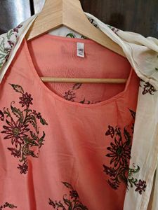 Peach Floral Kurta Set with dupatta