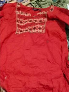Vibrant Red Embroidered Kurta