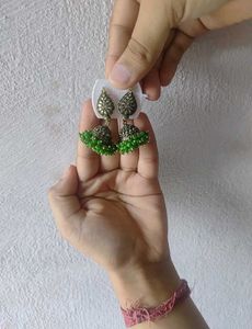 Green Jhumka Earrings