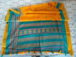 Beautiful Teal &amp; Yellow Saree