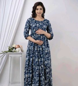 Boho Blue Floral Maxi feeding Dress
