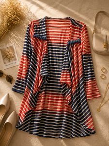Striped Open Front Cardigan