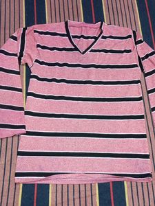 Striped V-Neck Long Sleeve Top
