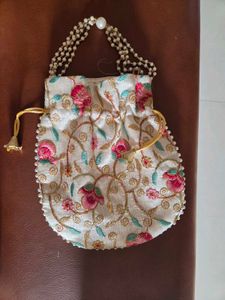 Embroidered Clutch with Pearl Handle