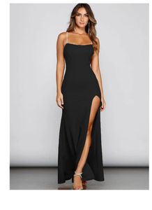 Elegant Black High-Slit Maxi Dress