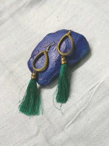 Green Tassel Drop Earrings