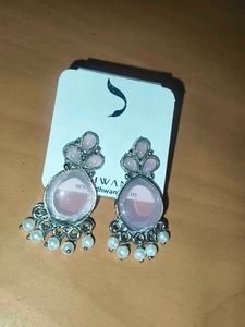 Elegant Pink Stone &amp; Pearl Drop Earrings