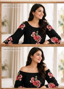 Embroidered Black top with Floral Design