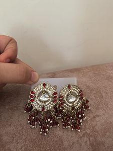 Exquisite Red &amp; Gold Round Drop Earrings