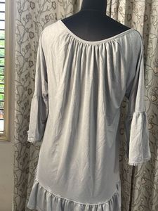 Long Grey Bell Sleeve Ruffled Tunic Top
