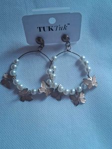 Butterfly Pearl Hoop Earrings