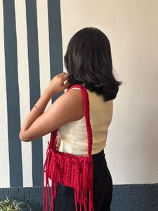 Chic Red Fringed Crossbody Bag
