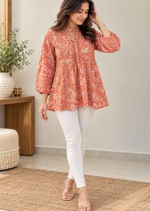 Orange Printed Kurta