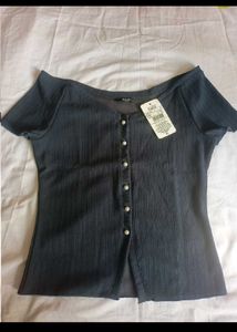 SHEIN BRANDED Stylish Pearl Button Ribbed Top