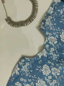 Floral Print Blue Cotton Kurta🤍🌼💙