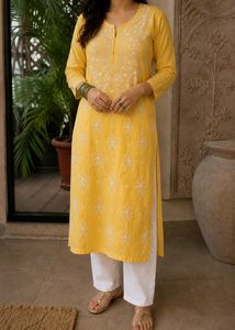 Yellow Chikankari Kurta