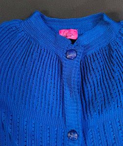 Blue Knit Cardigan with Pockets