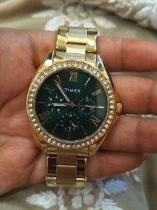 Timex Gold Watch with Green Dial