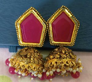 Stunning Pink Jhumka Earrings