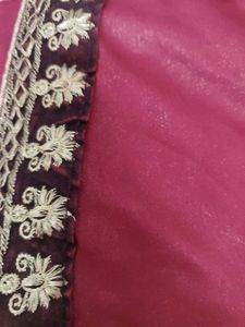 Elegant maroon plain Saree with patchwork
